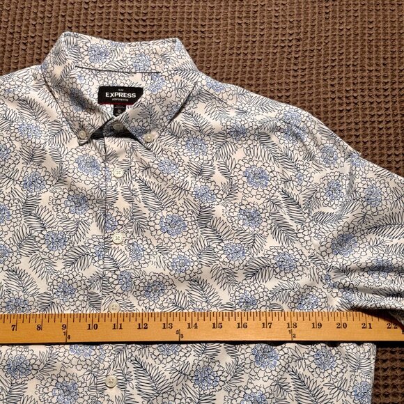 Men's Express Slim Performance Casual Button Down Shirt M White Blue - Picture 4 of 8
